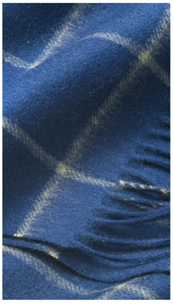 Check Lambswool Scarf Woven Royal Blue Camel