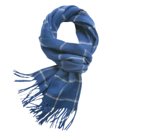 Check Lambswool Scarf Woven Royal Blue Camel