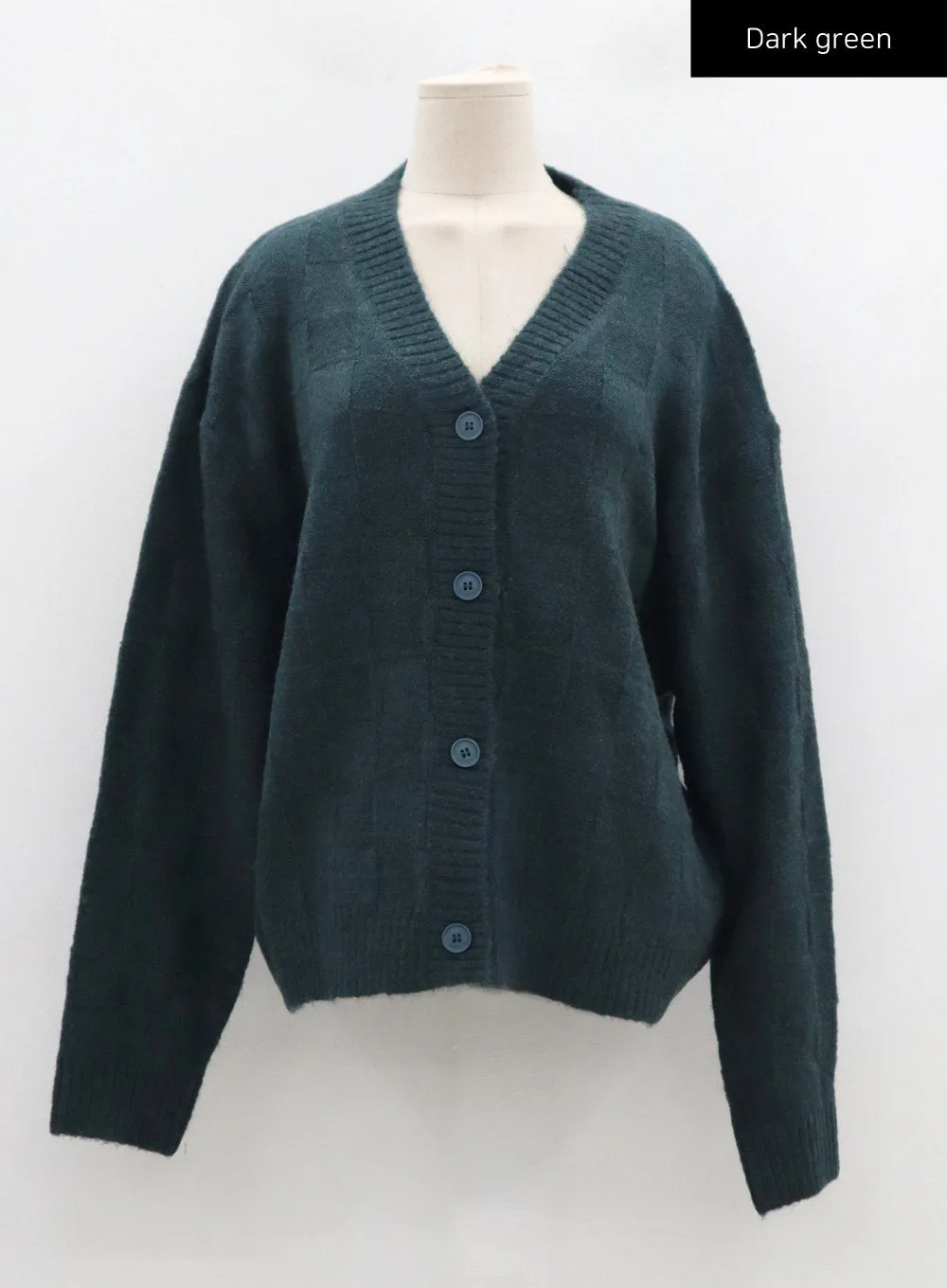 Check Pattern V-Neck Knit Cardigan CD09