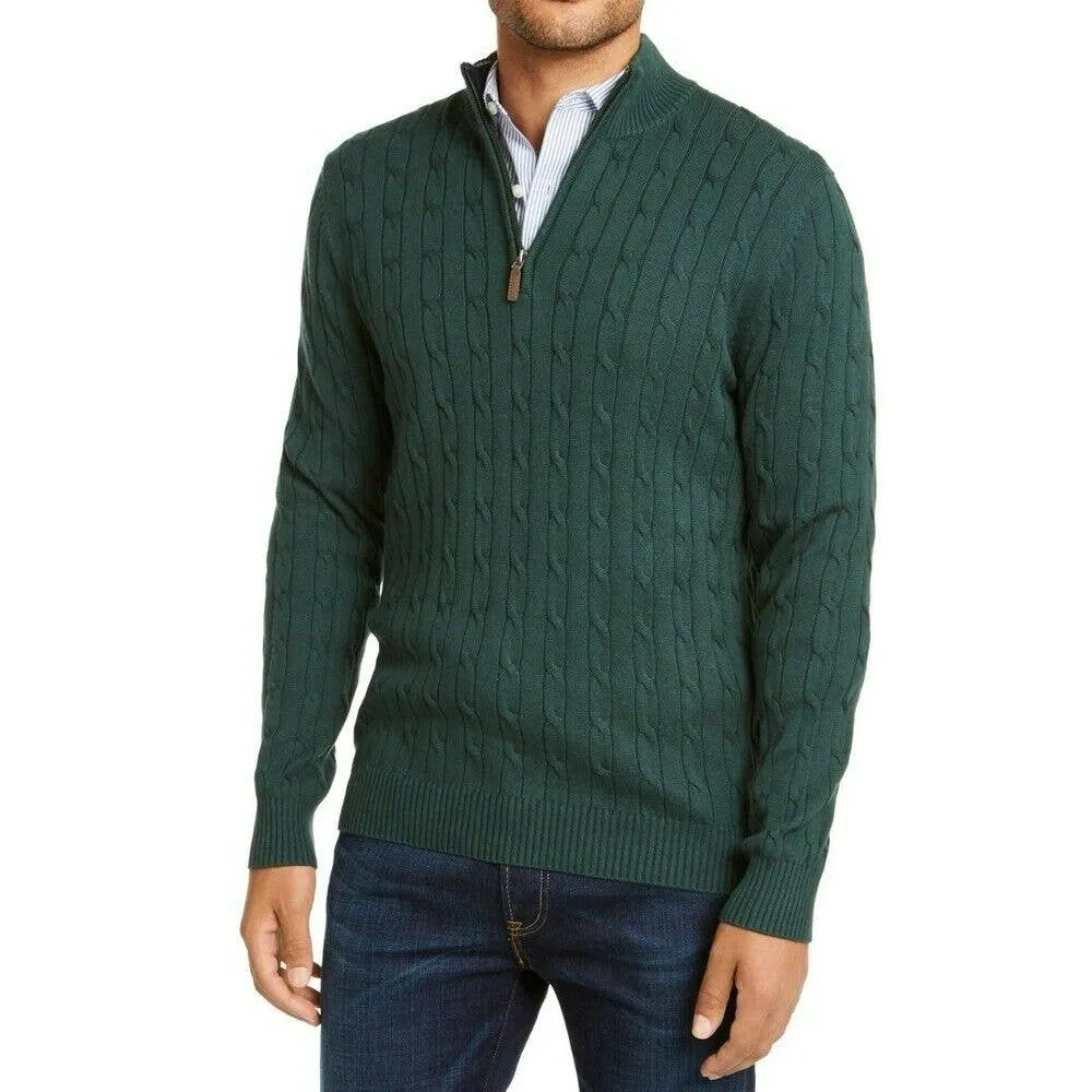 Club Room Men's Cablue Knit Pine Grove Quarter Zip Sweater, NWT!