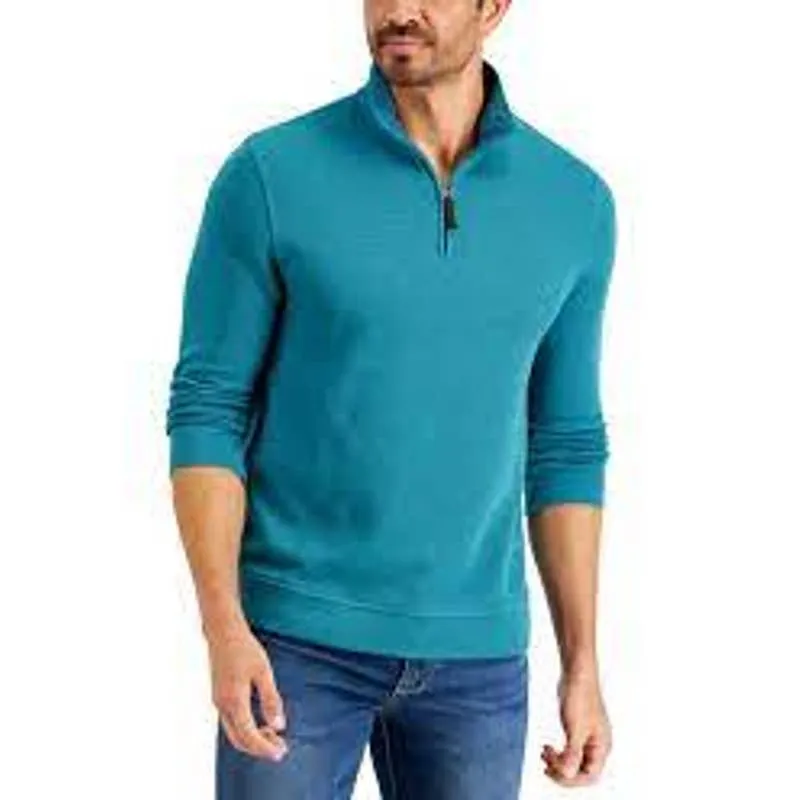 Club Room Men's Tahitian Teal Birdseye Quarter Zip Sweater, Size Small, NWT!