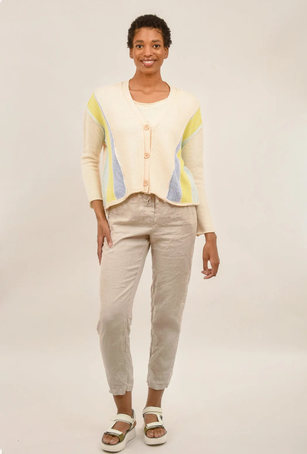 Color-Block Boxy Cardigan, Cream