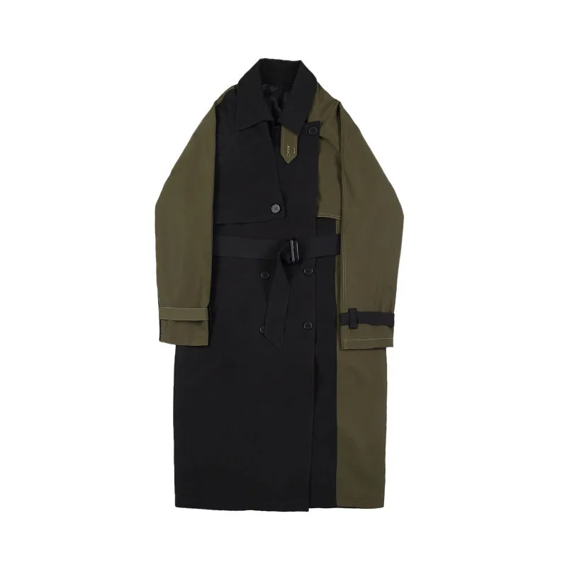 Contrast-panel Double-breasted Trench Coat