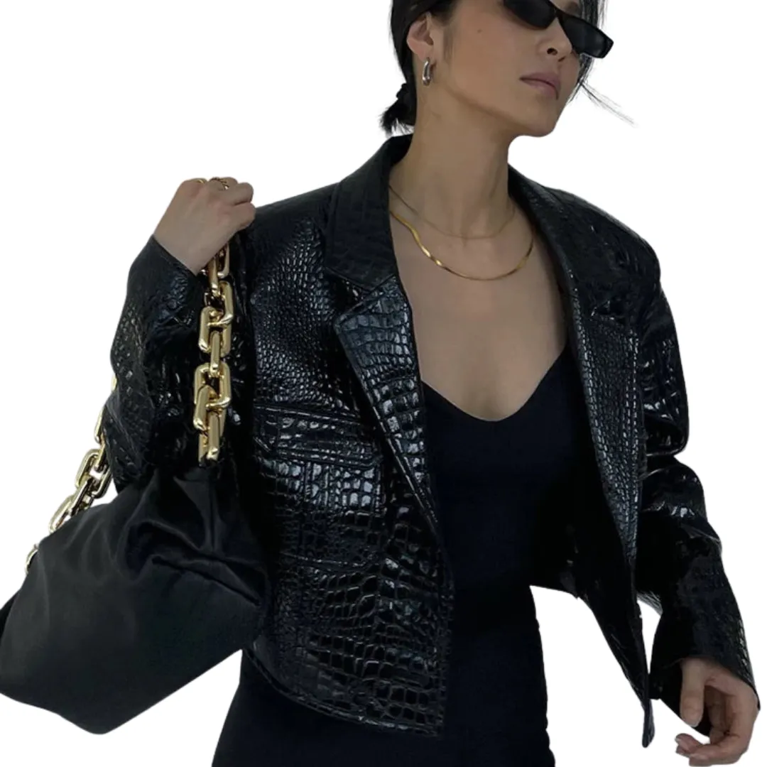 Croc Print Leather Jacket