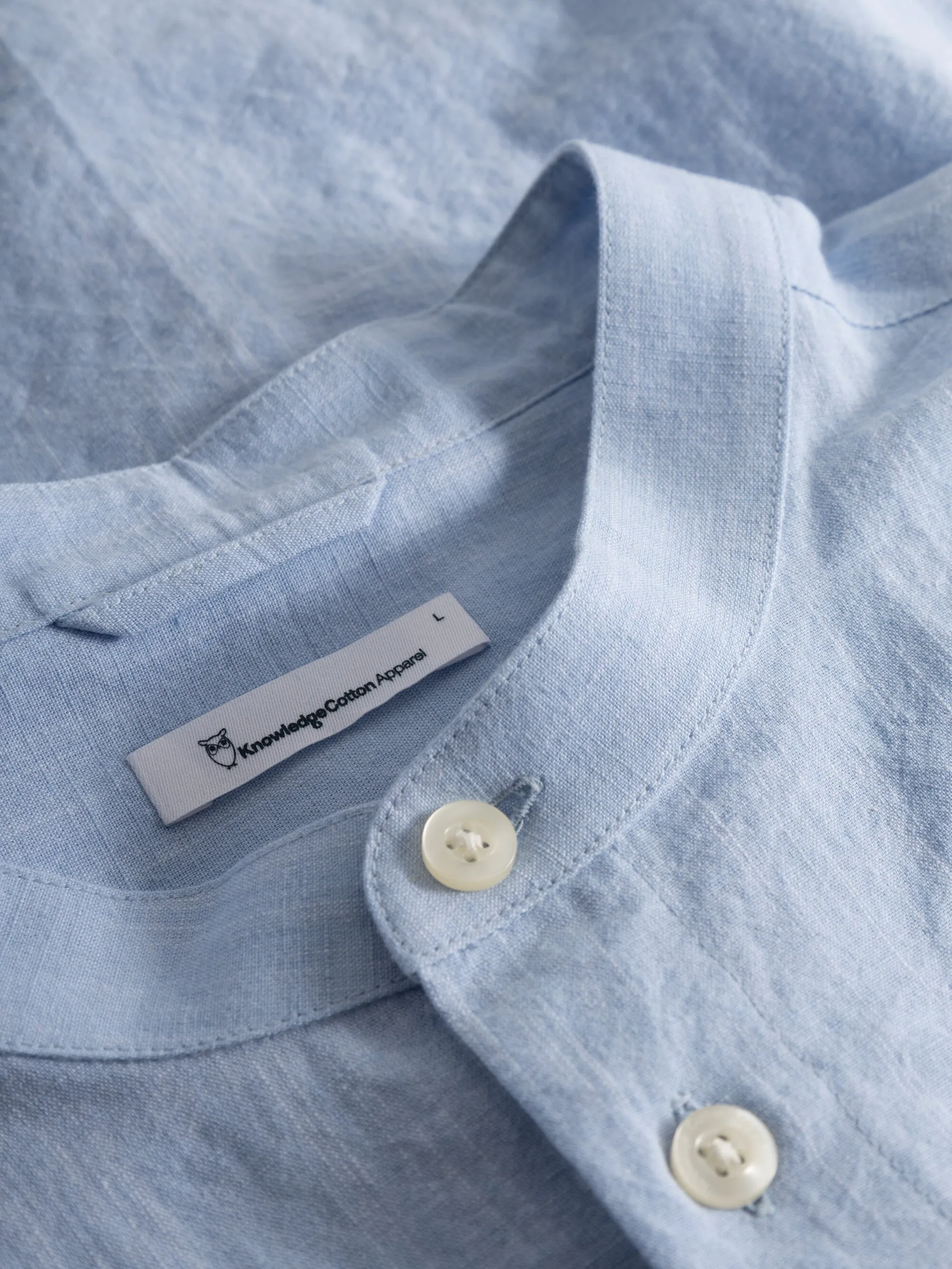 Custom fit linen stand collar shirt - Skyway