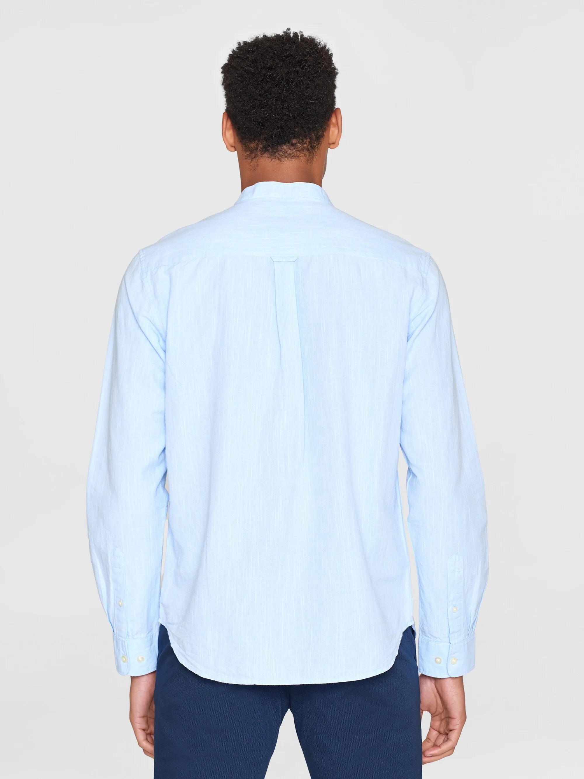 Custom fit linen stand collar shirt - Skyway