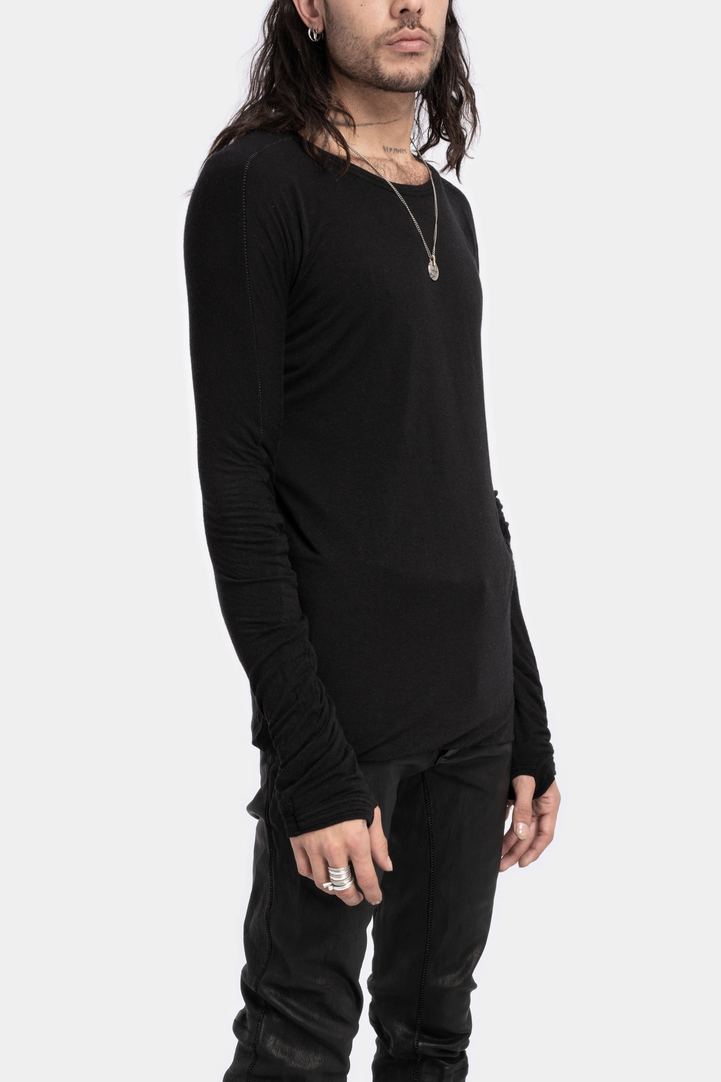 Double layer cashmere blend long sleeve T-Shirt