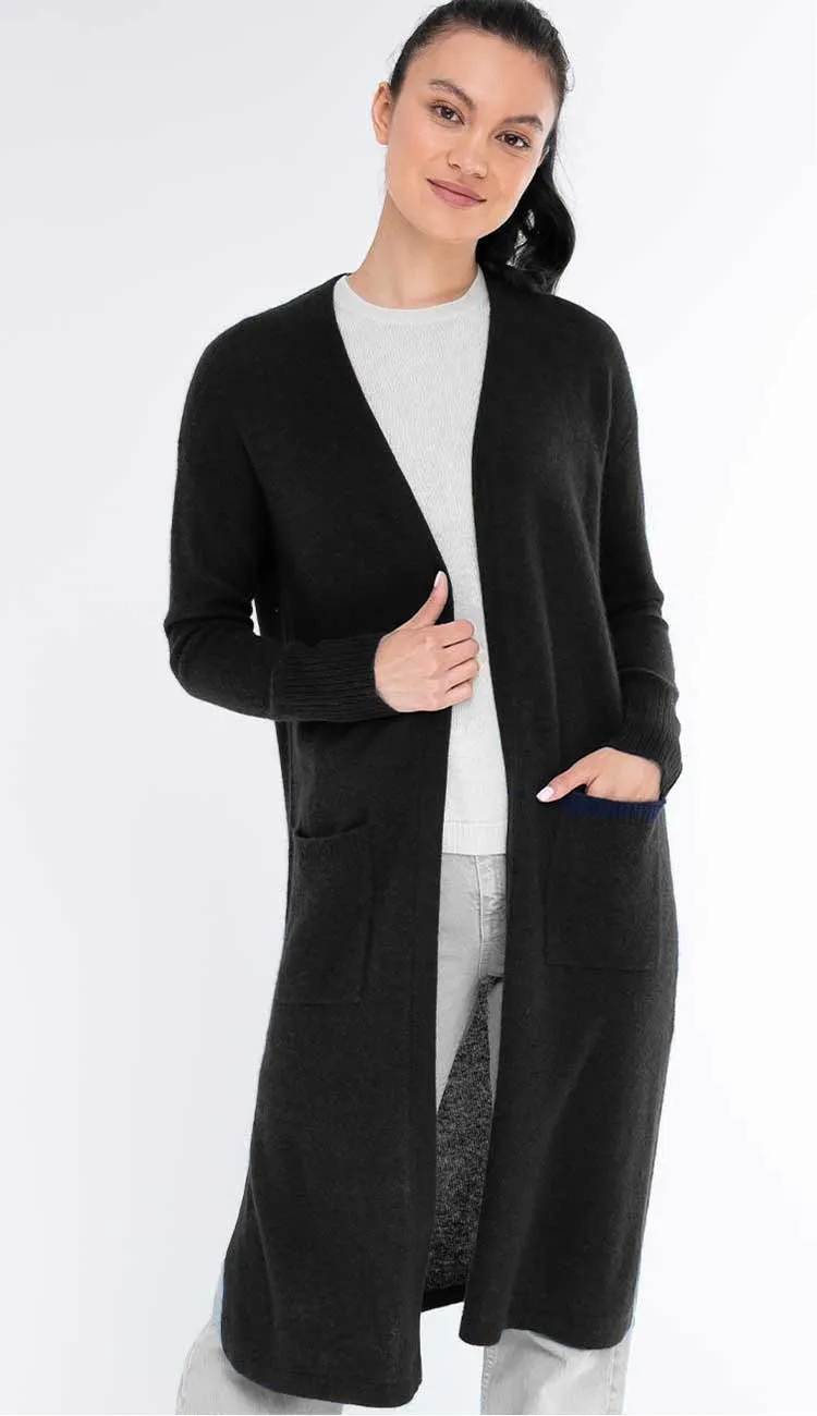 Effortless 100% Cashmere Long Duster with Pockets