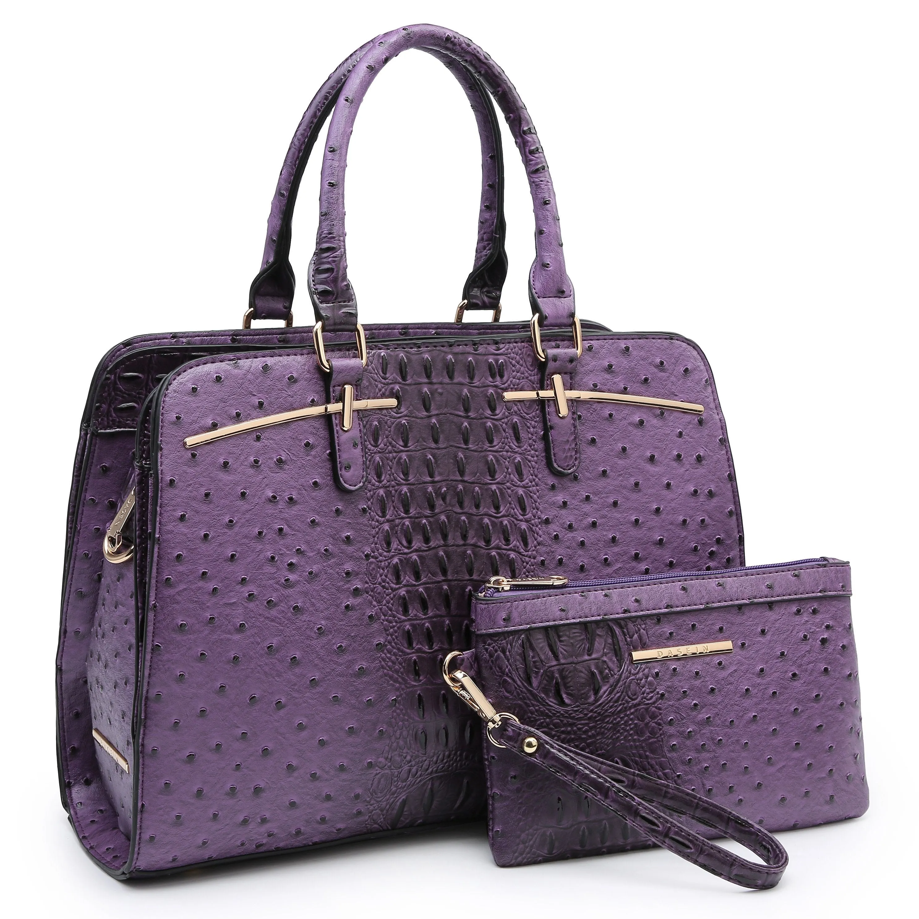 Fashion Embossed Pattern Two Tone Handbag with Matching Wallet l Dasein