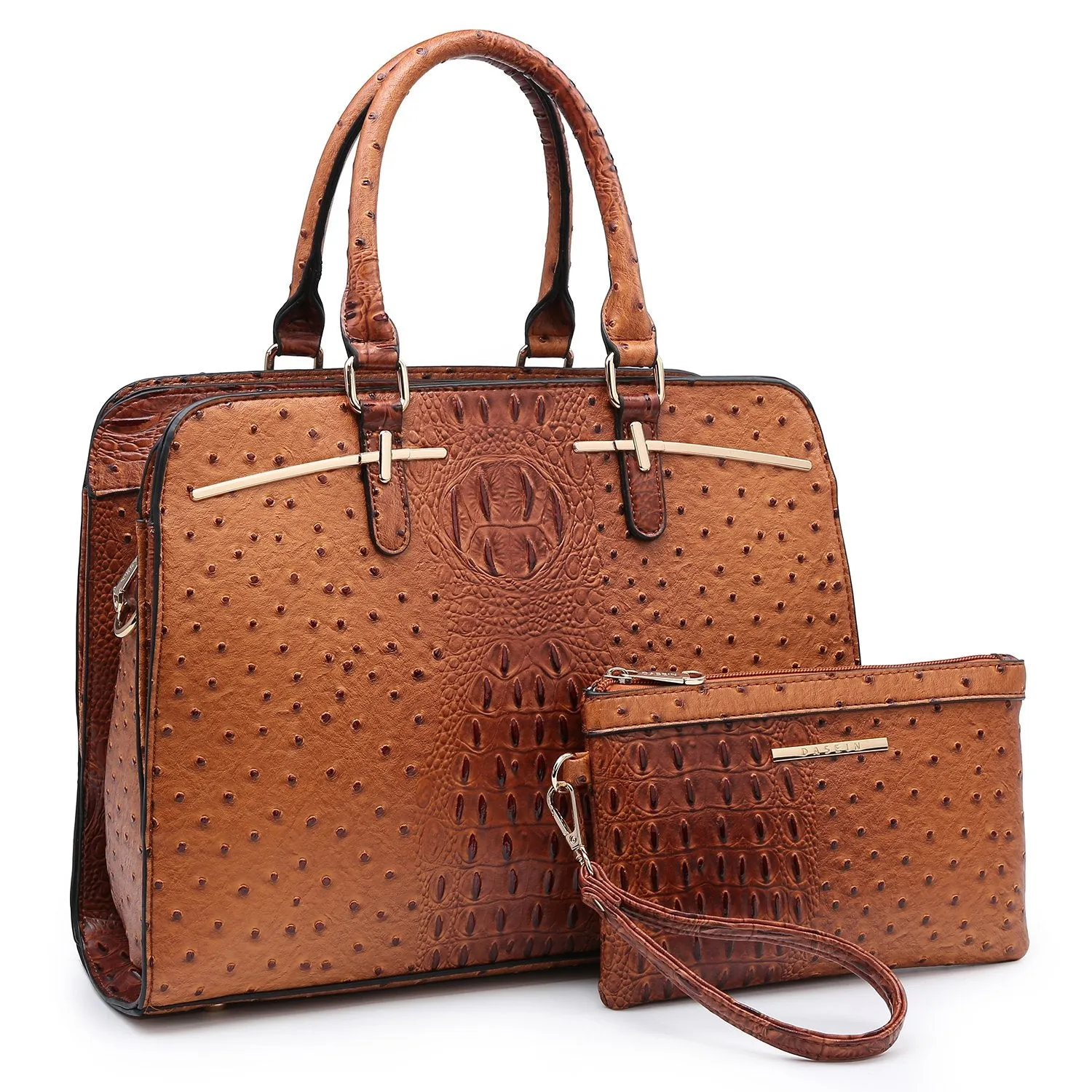 Fashion Embossed Pattern Two Tone Handbag with Matching Wallet l Dasein