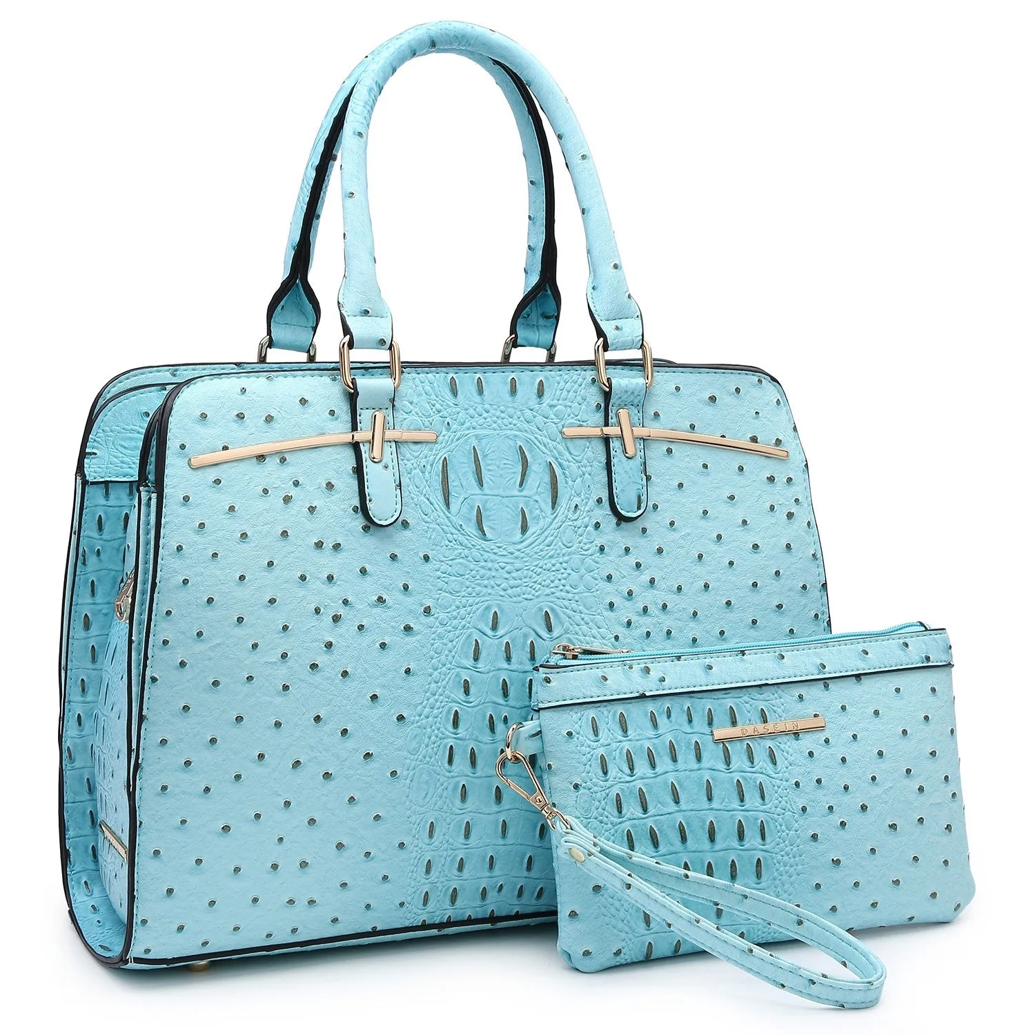 Fashion Embossed Pattern Two Tone Handbag with Matching Wallet l Dasein