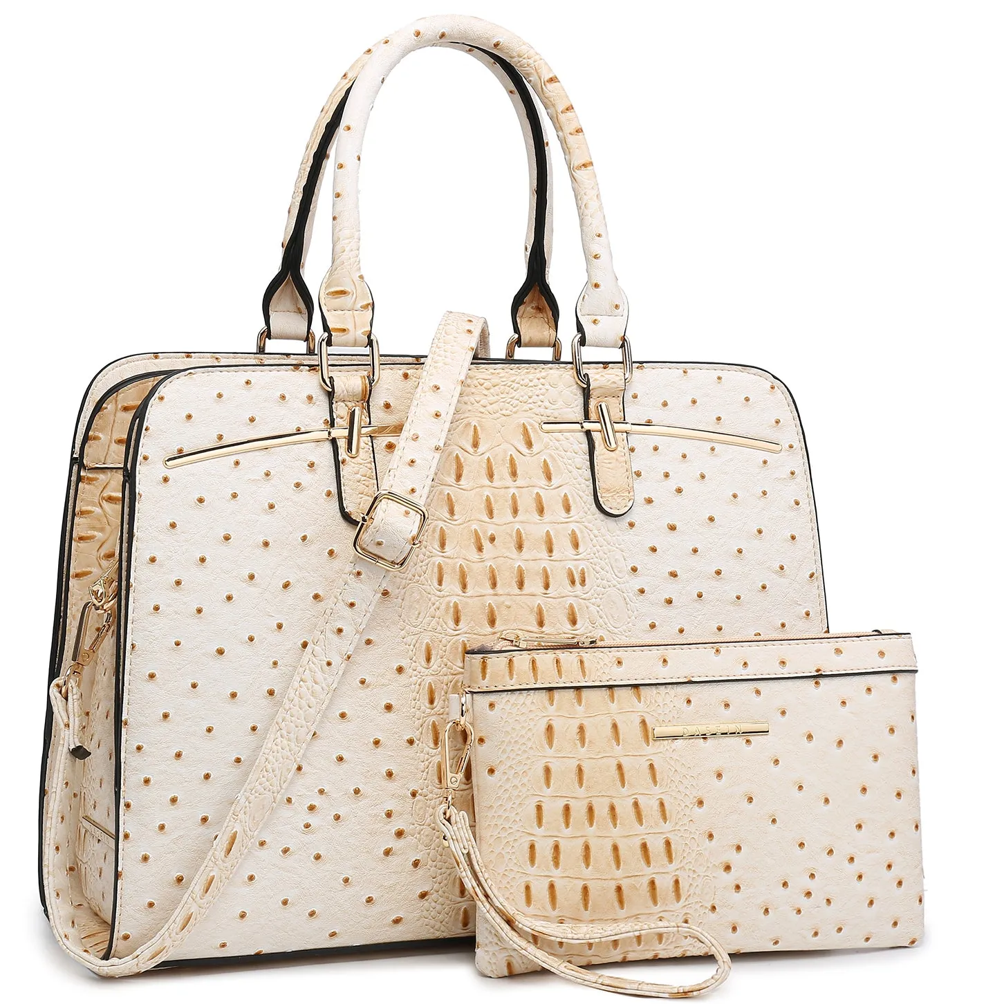 Fashion Embossed Pattern Two Tone Handbag with Matching Wallet l Dasein