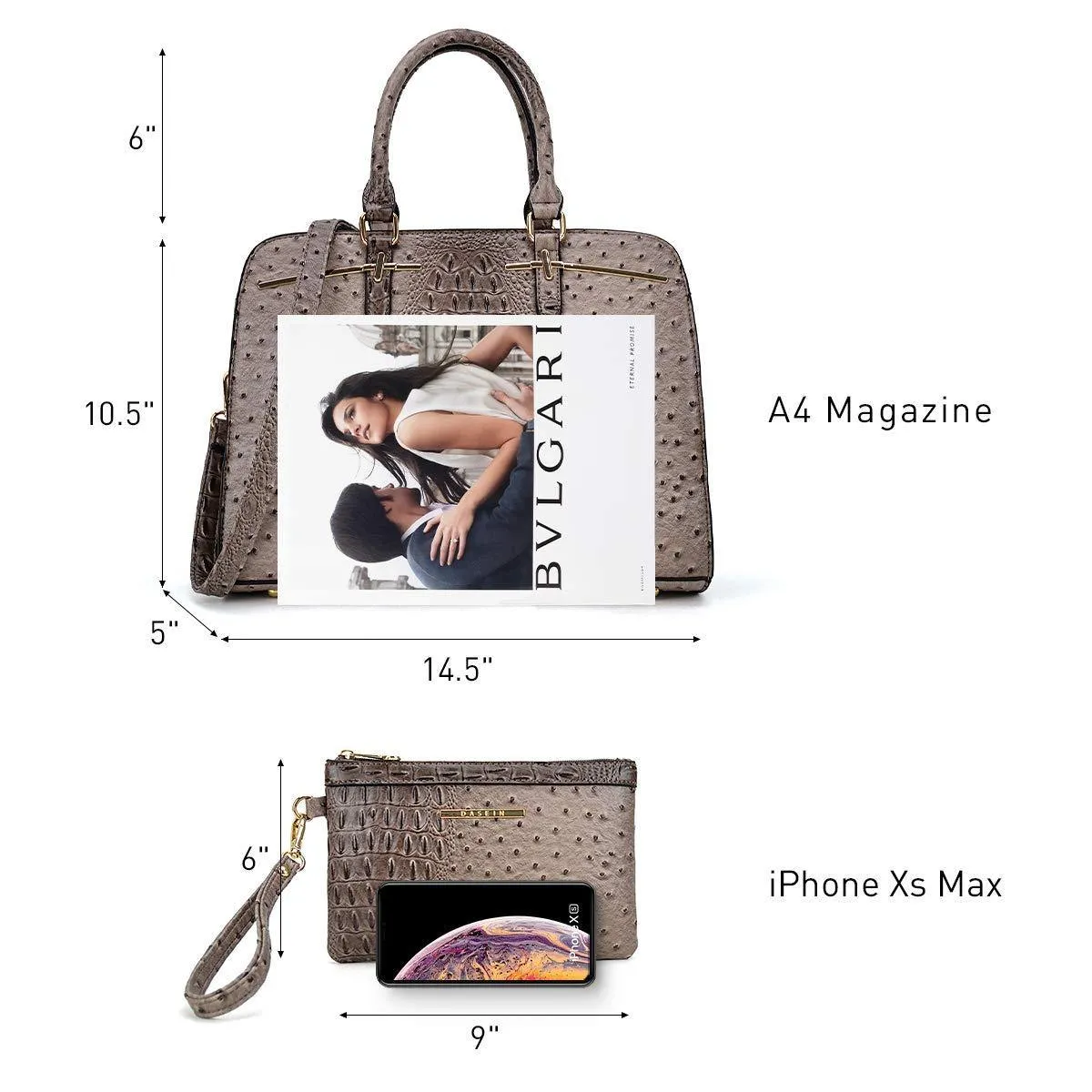 Fashion Embossed Pattern Two Tone Handbag with Matching Wallet l Dasein