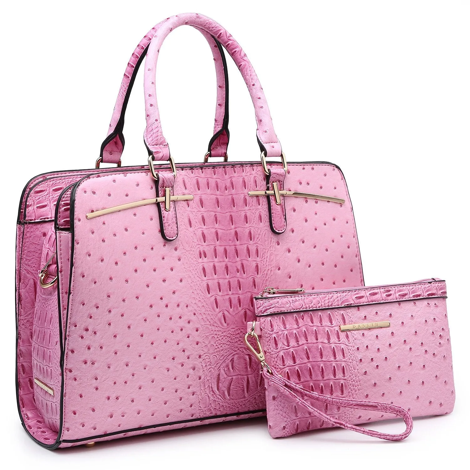 Fashion Embossed Pattern Two Tone Handbag with Matching Wallet l Dasein