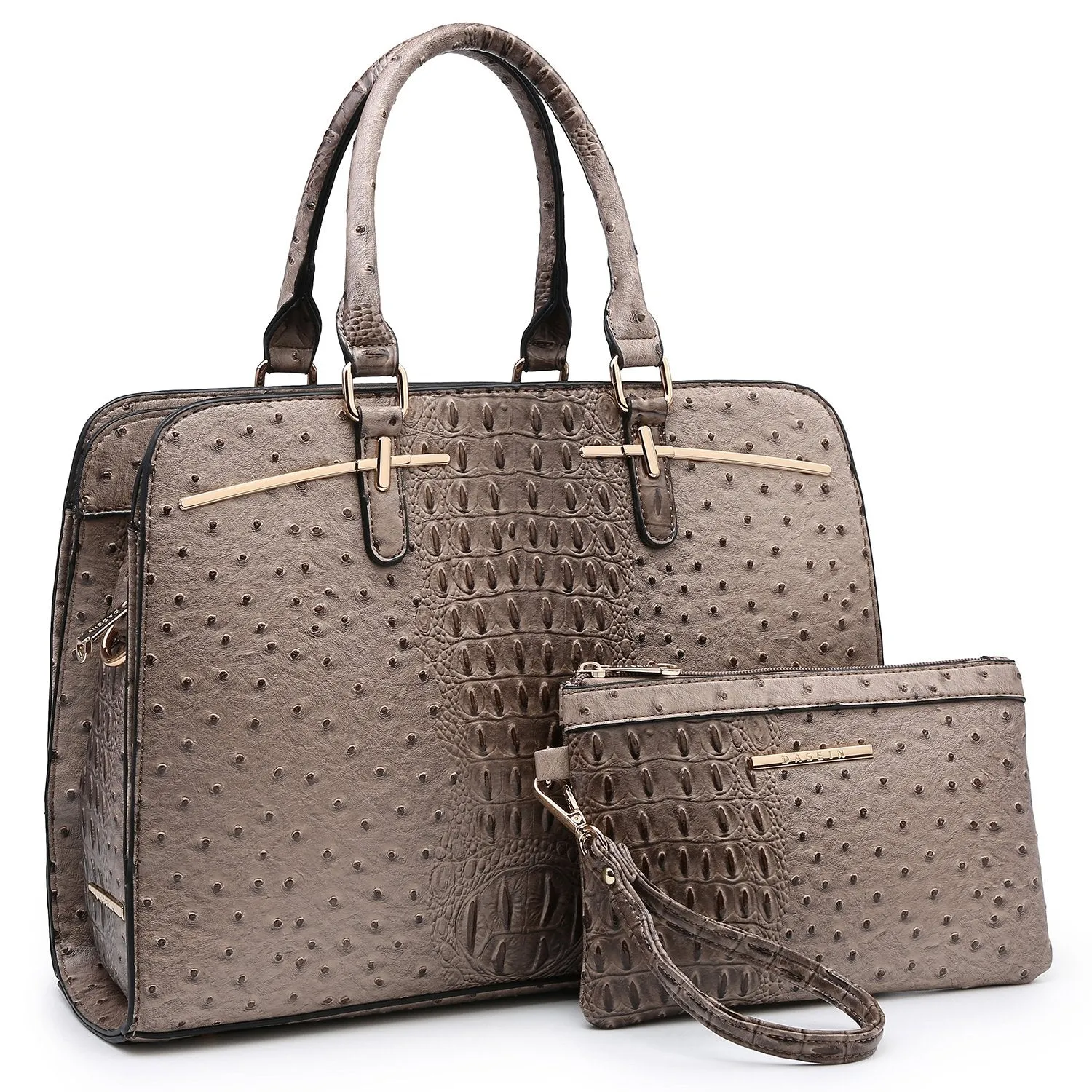 Fashion Embossed Pattern Two Tone Handbag with Matching Wallet l Dasein