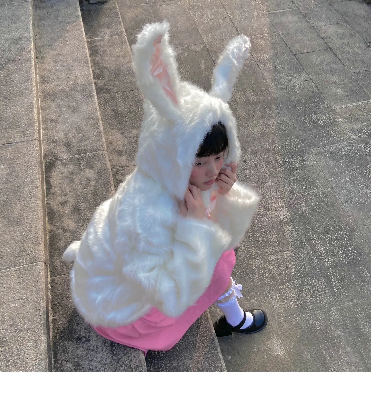 Fluffy long-haired cute rabbit cat coat