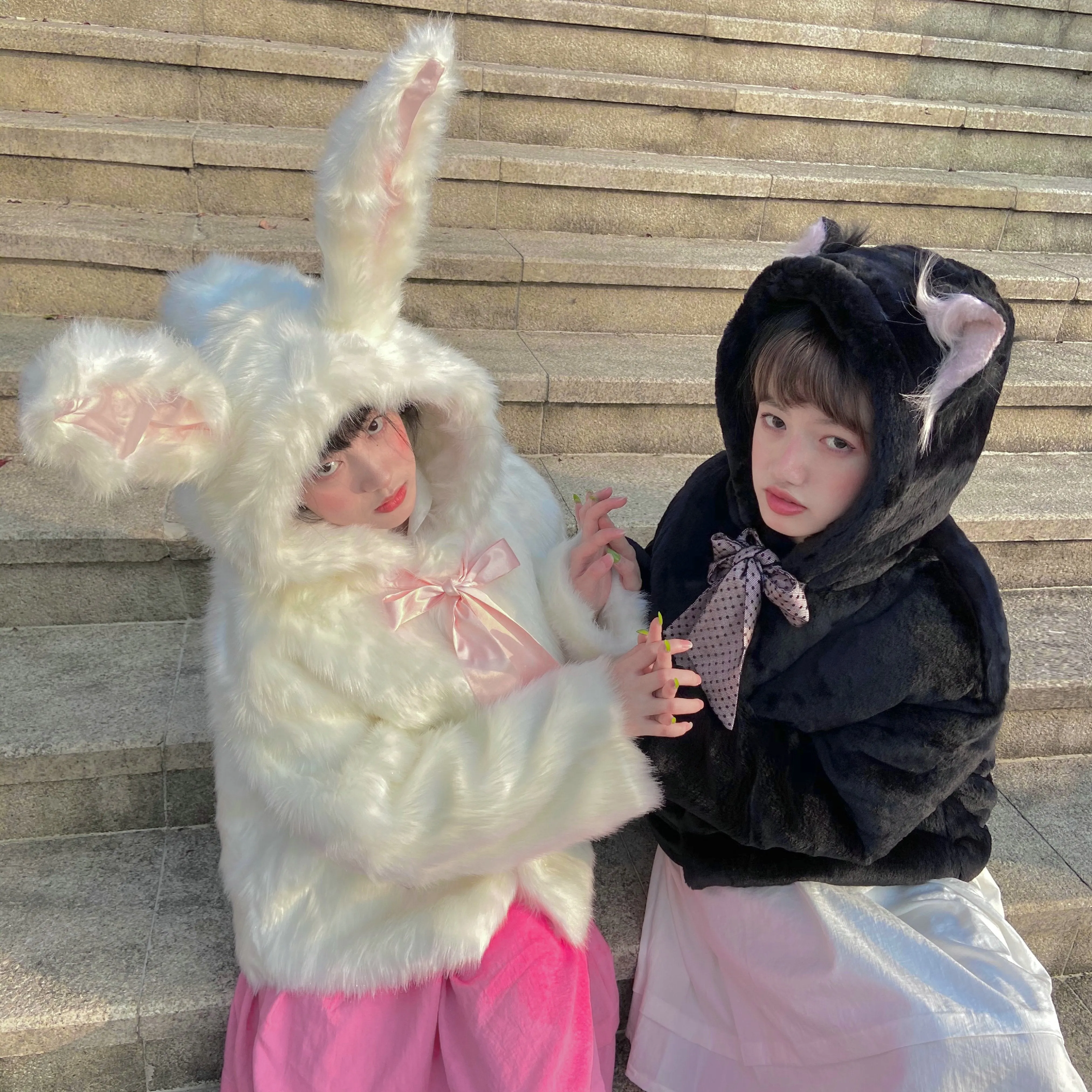 Fluffy long-haired cute rabbit cat coat