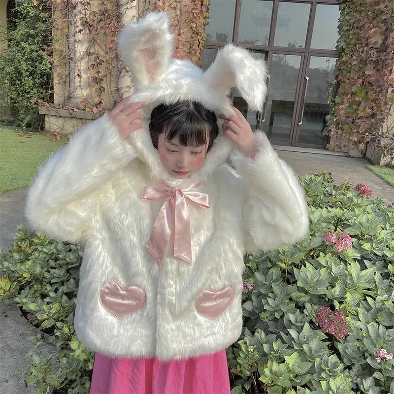 Fluffy long-haired cute rabbit cat coat