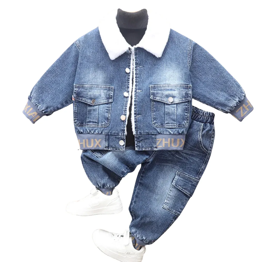 Fur Denim Letter Jacket Set