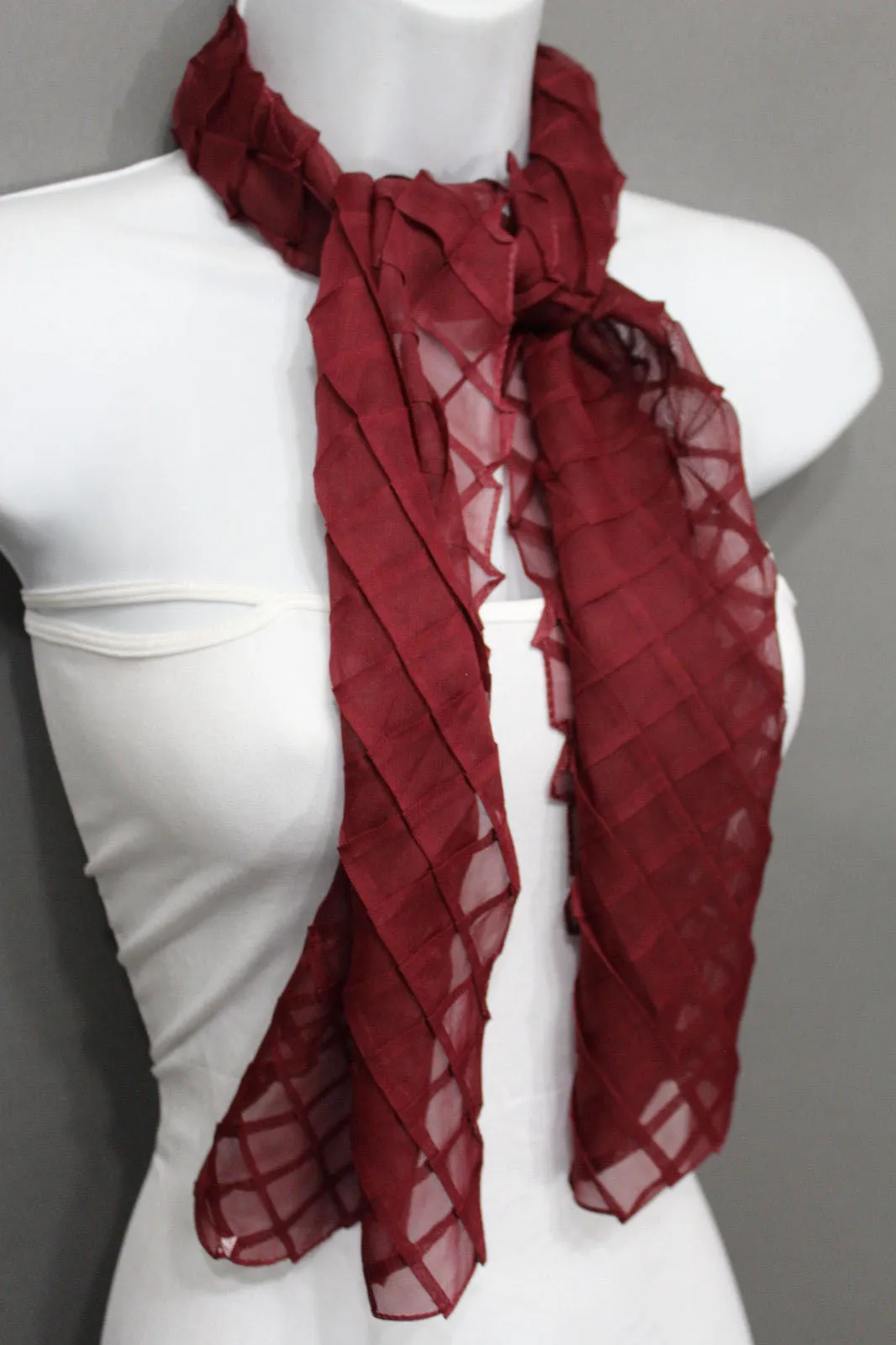 Geometric Solid Color Transparent Long Neck Scarf Wrap