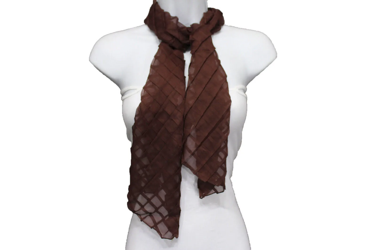 Geometric Solid Color Transparent Long Neck Scarf Wrap