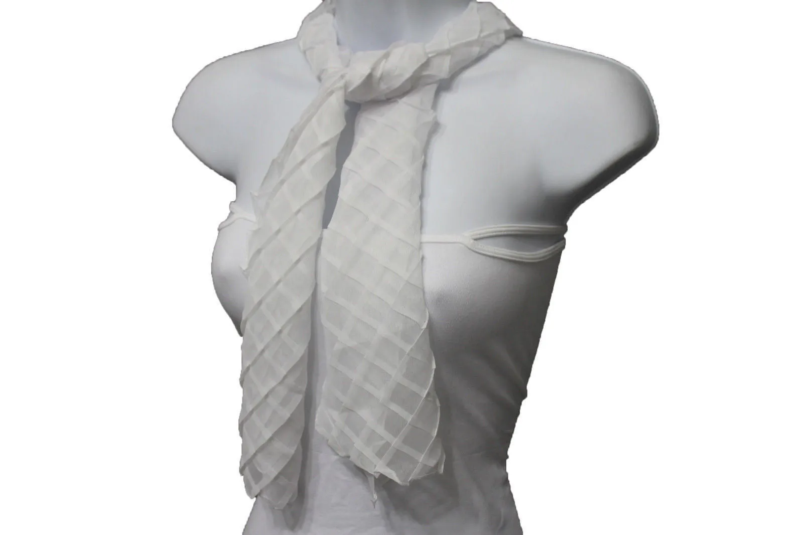 Geometric Solid Color Transparent Long Neck Scarf Wrap