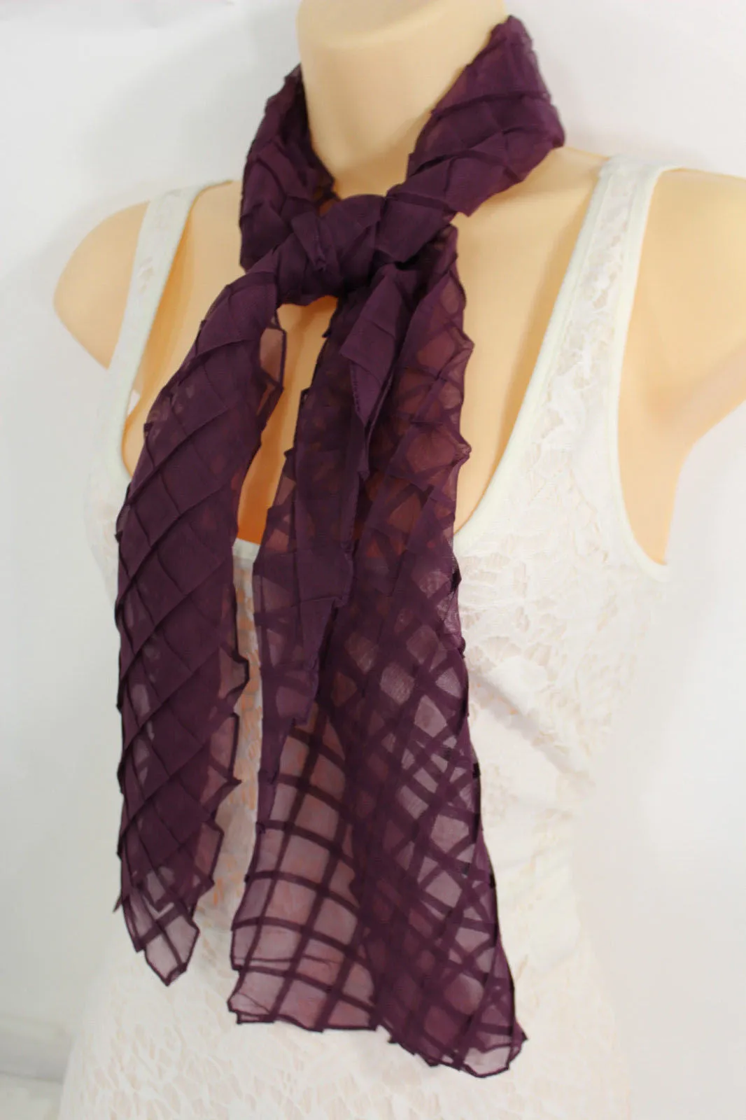 Geometric Solid Color Transparent Long Neck Scarf Wrap