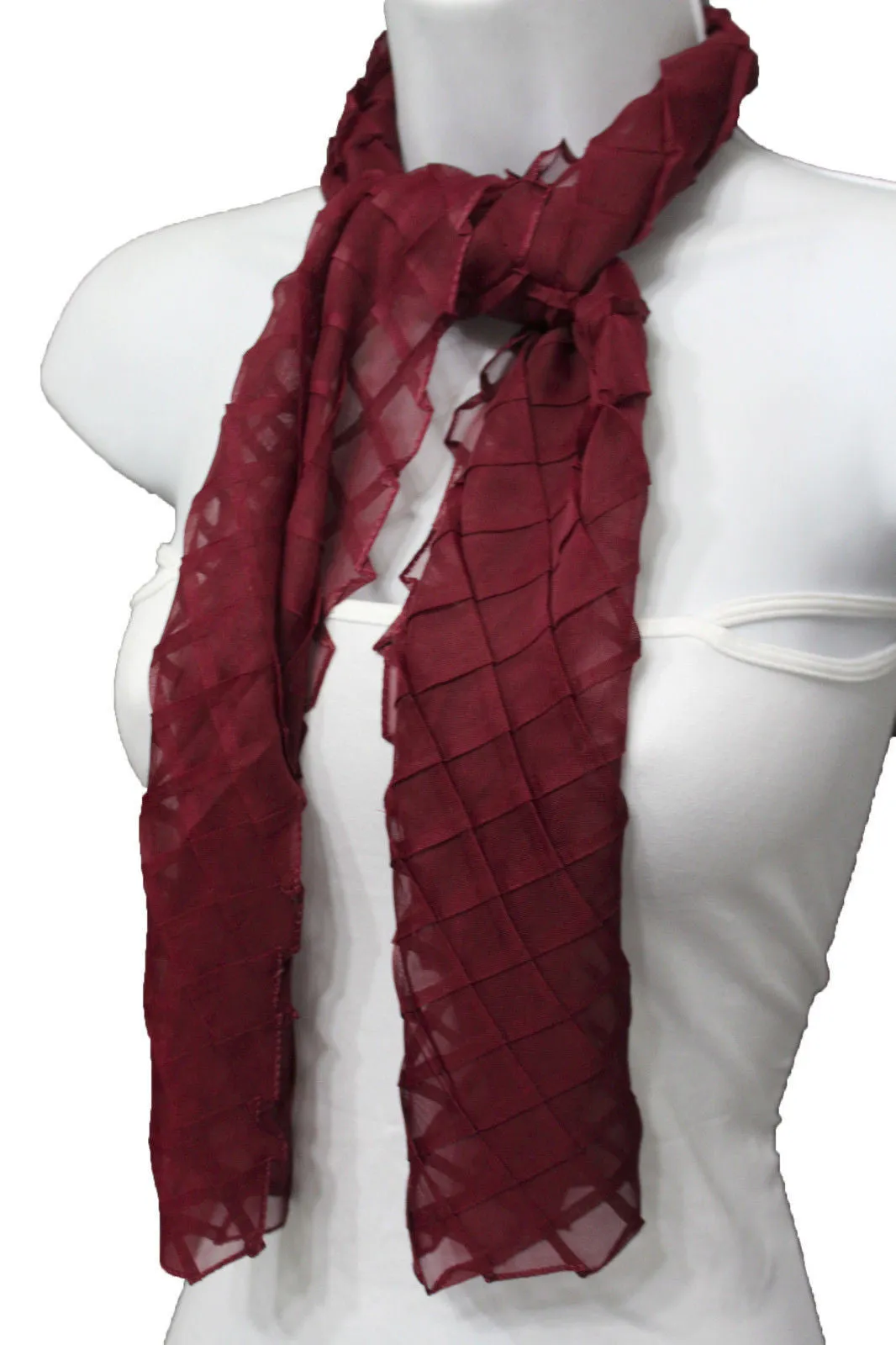 Geometric Solid Color Transparent Long Neck Scarf Wrap