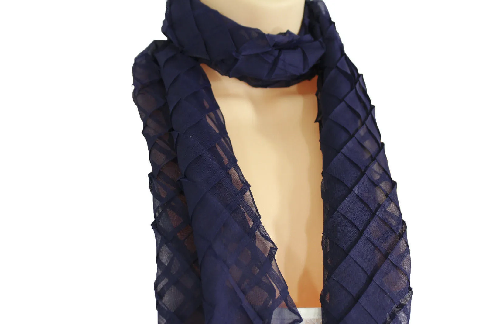 Geometric Solid Color Transparent Long Neck Scarf Wrap