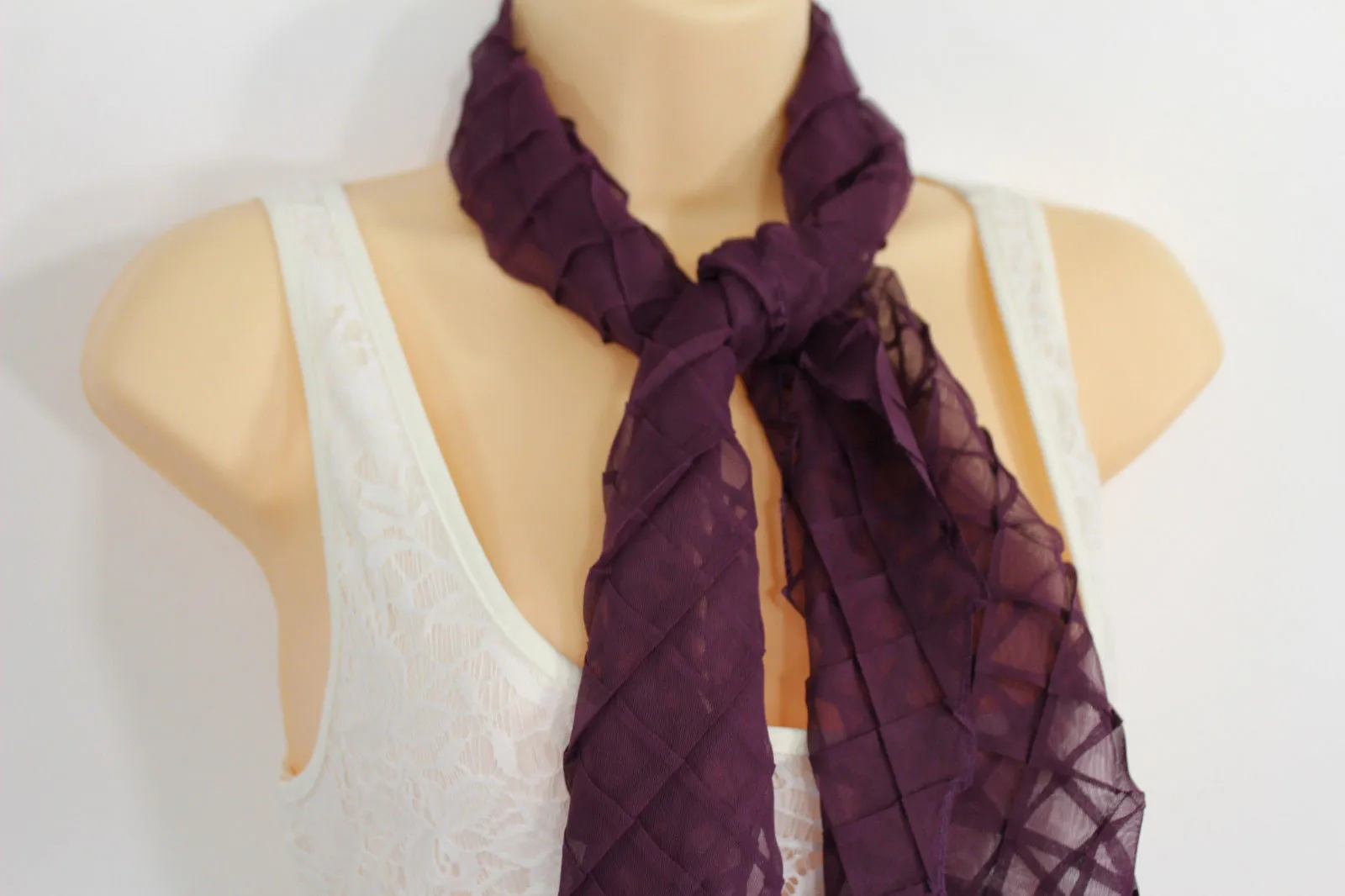 Geometric Solid Color Transparent Long Neck Scarf Wrap