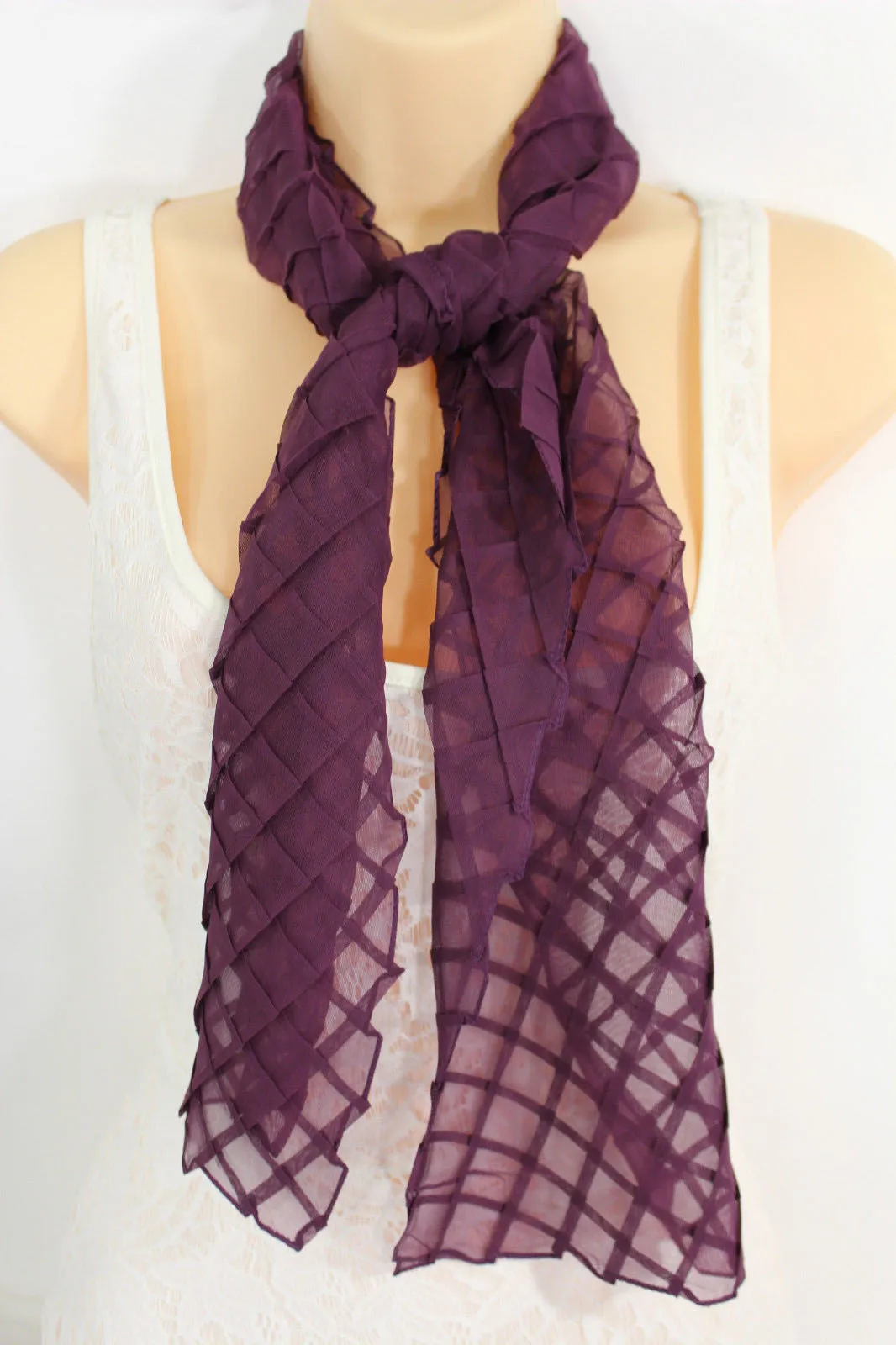 Geometric Solid Color Transparent Long Neck Scarf Wrap