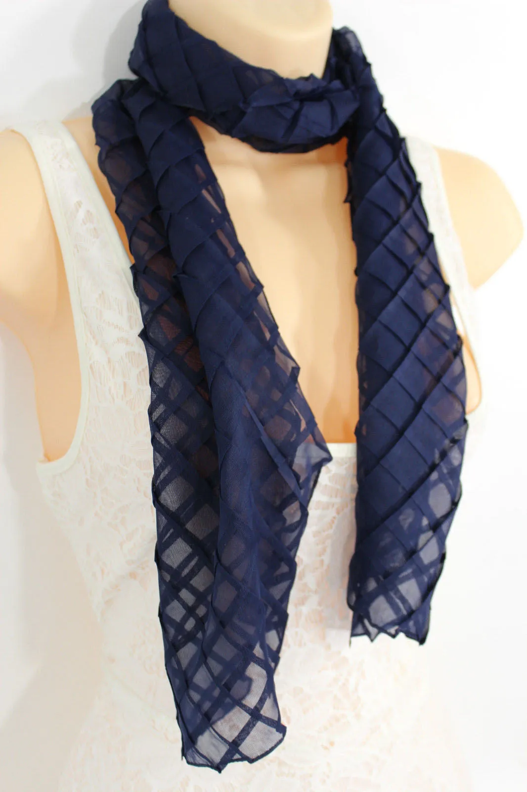 Geometric Solid Color Transparent Long Neck Scarf Wrap