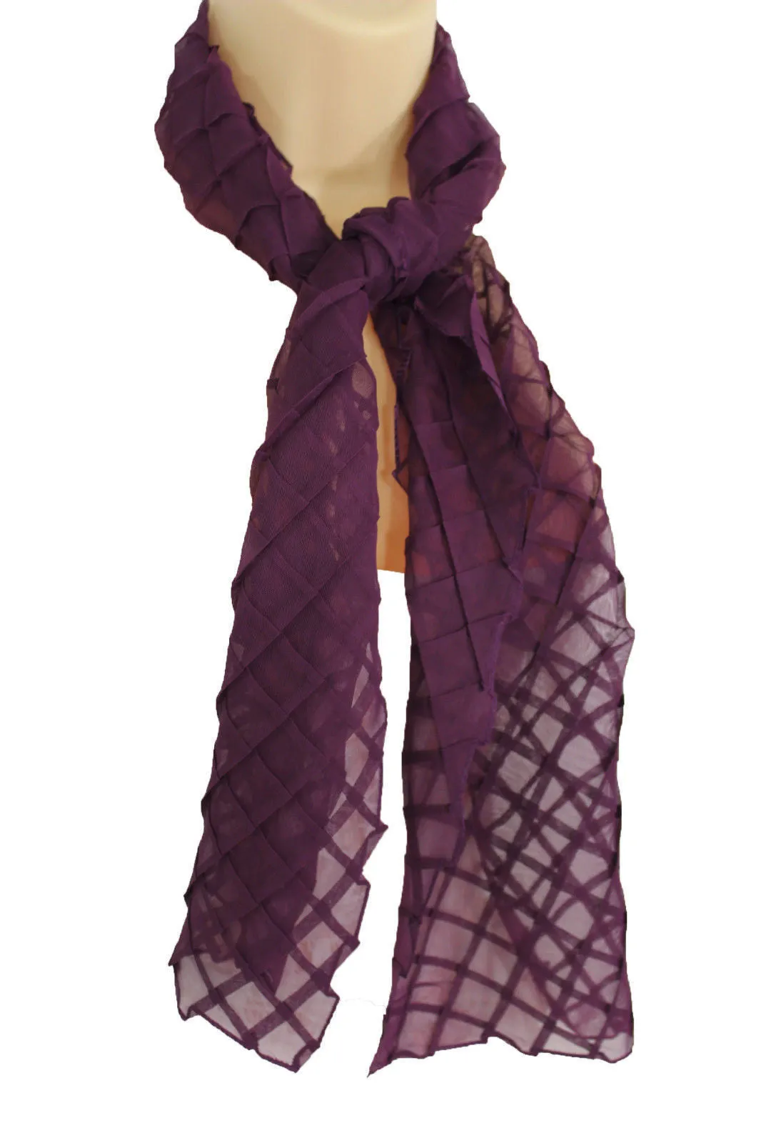 Geometric Solid Color Transparent Long Neck Scarf Wrap