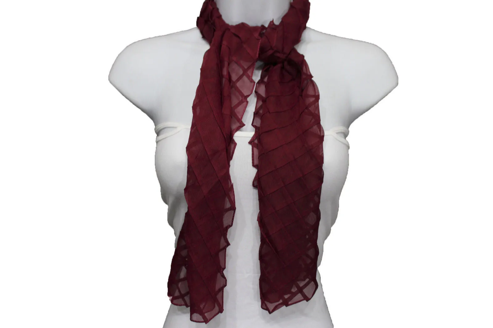 Geometric Solid Color Transparent Long Neck Scarf Wrap