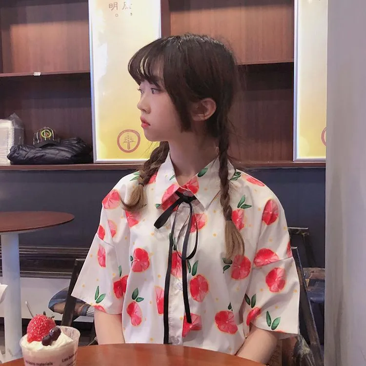 Harajuku Fruit Printed Single-breasted Shirt