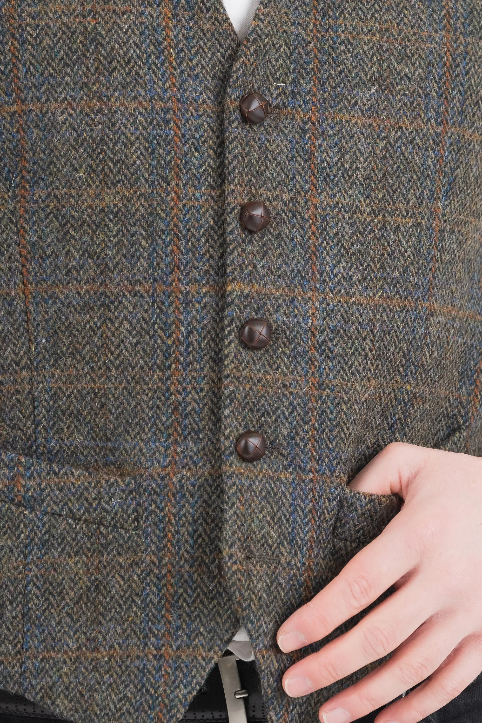 Harris Tweed Iain Waistcoat - Dark Green Check