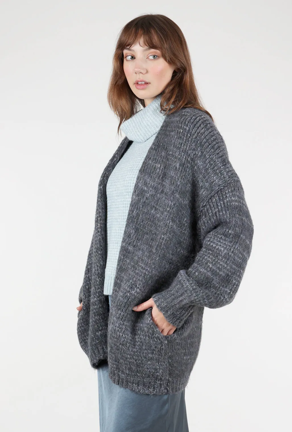 Heathered Open Cardigan, Blue