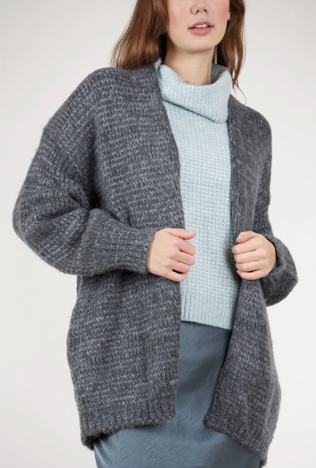 Heathered Open Cardigan, Blue