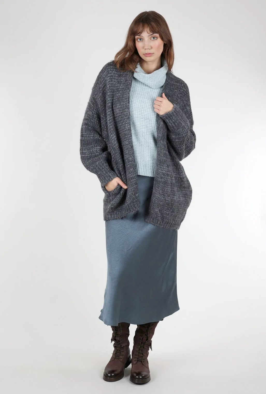 Heathered Open Cardigan, Blue