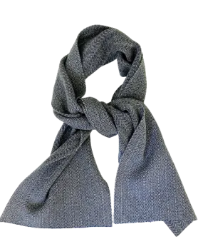 Herringbone Knitted Cashmere Scarf Camel Blue