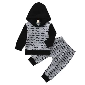 Hooded Cotton Long Sleeve Boys Beard Hoode Tops Print Pants Kids Clothes Set Children Clothing Set