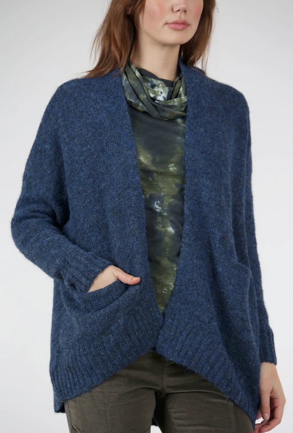 Inset Pockets Ribbed Cardigan, Navy