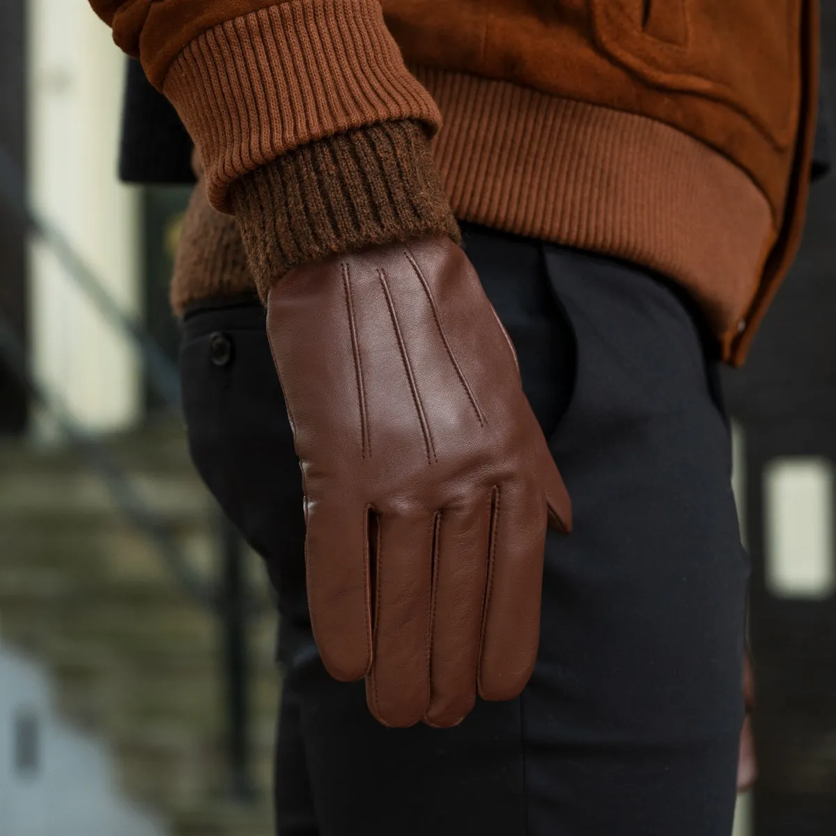 James (brown) - classic sheepskin leather gloves with luxurious cashmere lining & touchscreen feature