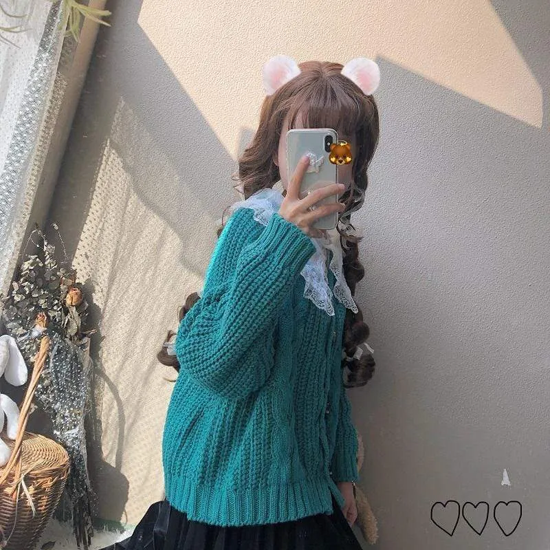 Kawaii Single-breasted Loose Twisted Short Cardigan