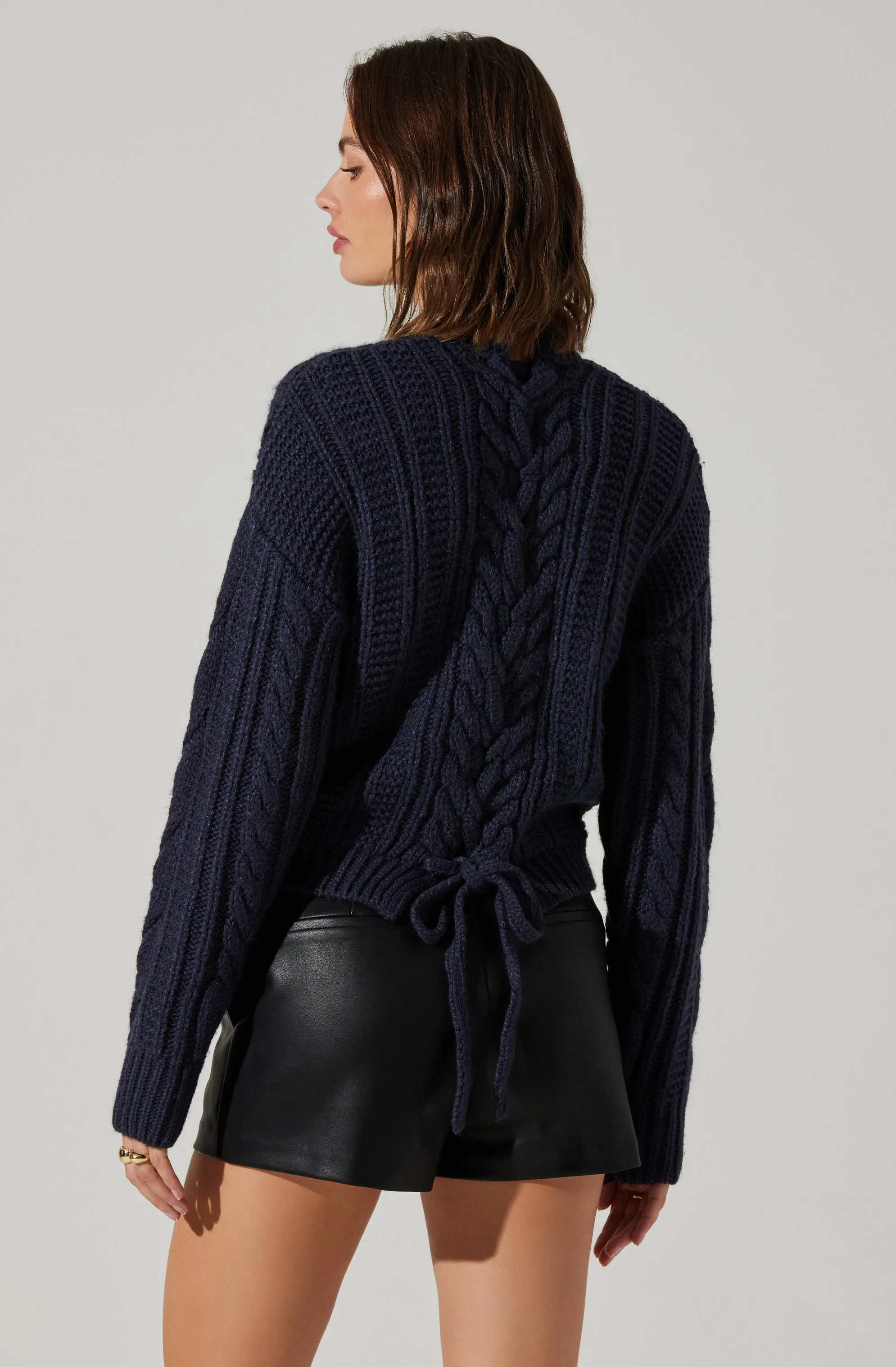 Laverne Cable Knit Tie-Back Sweater