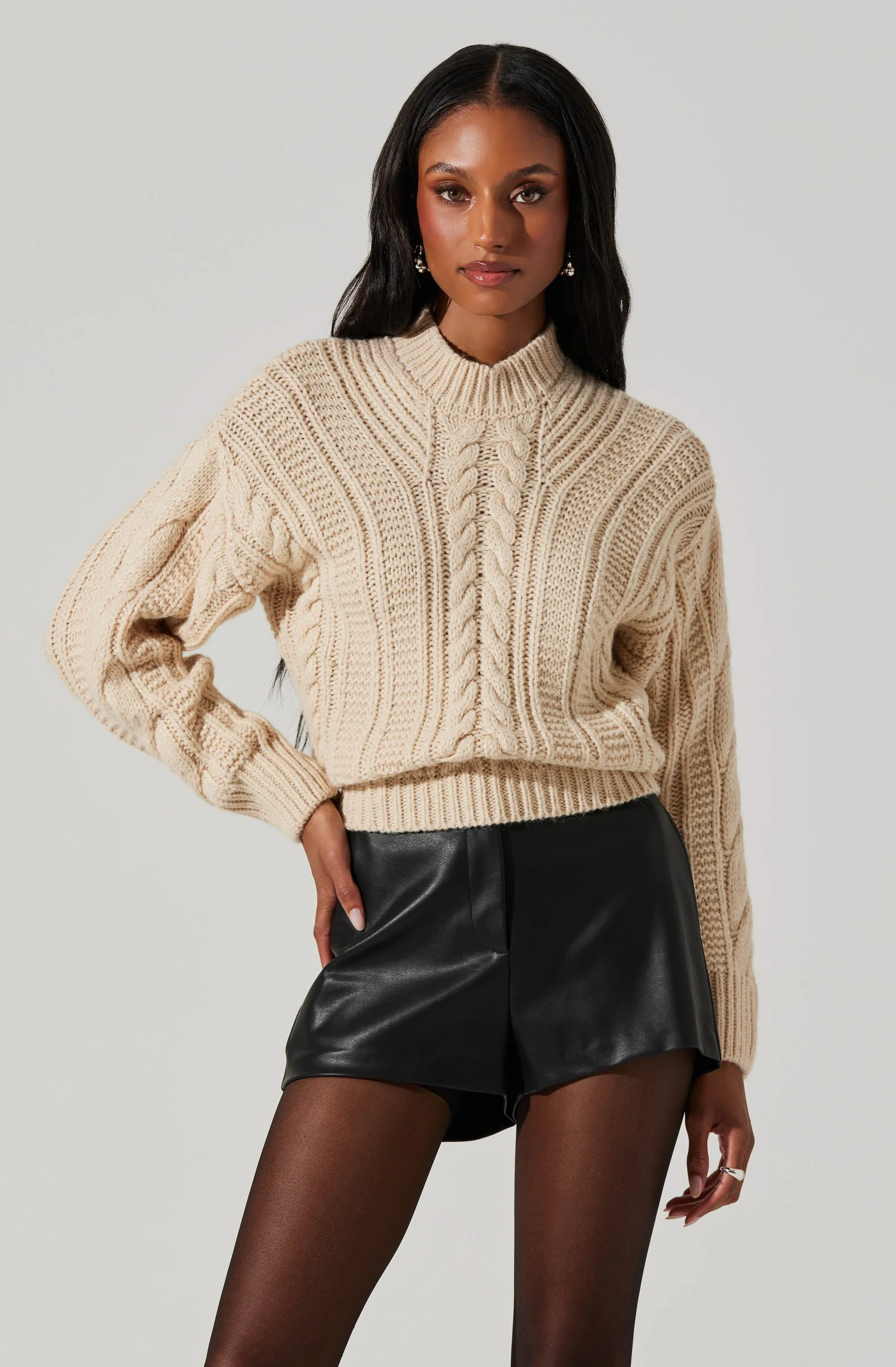 Laverne Cable Knit Tie-Back Sweater