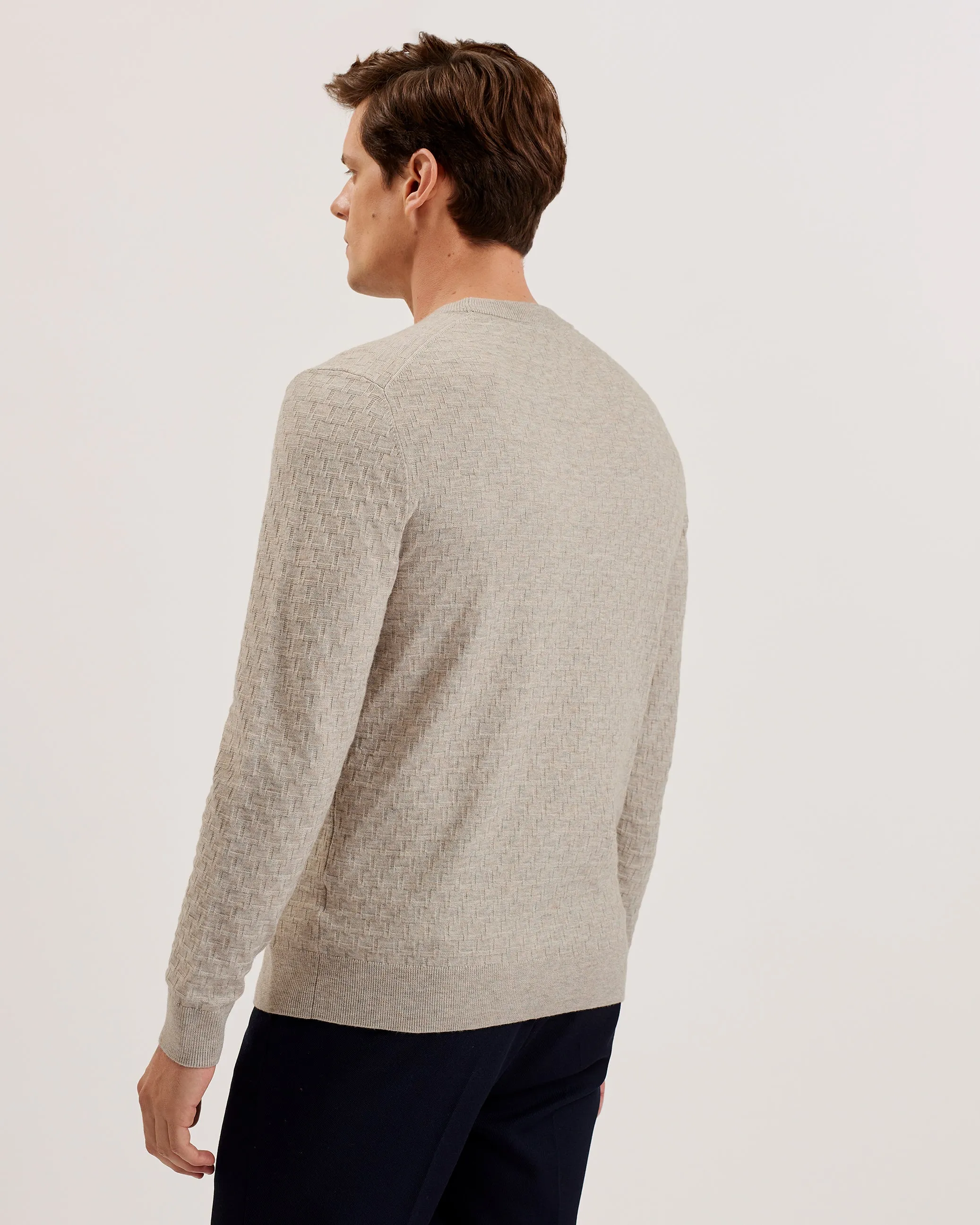 Loung Ls Diamond Stitch Crew Neck Taupe