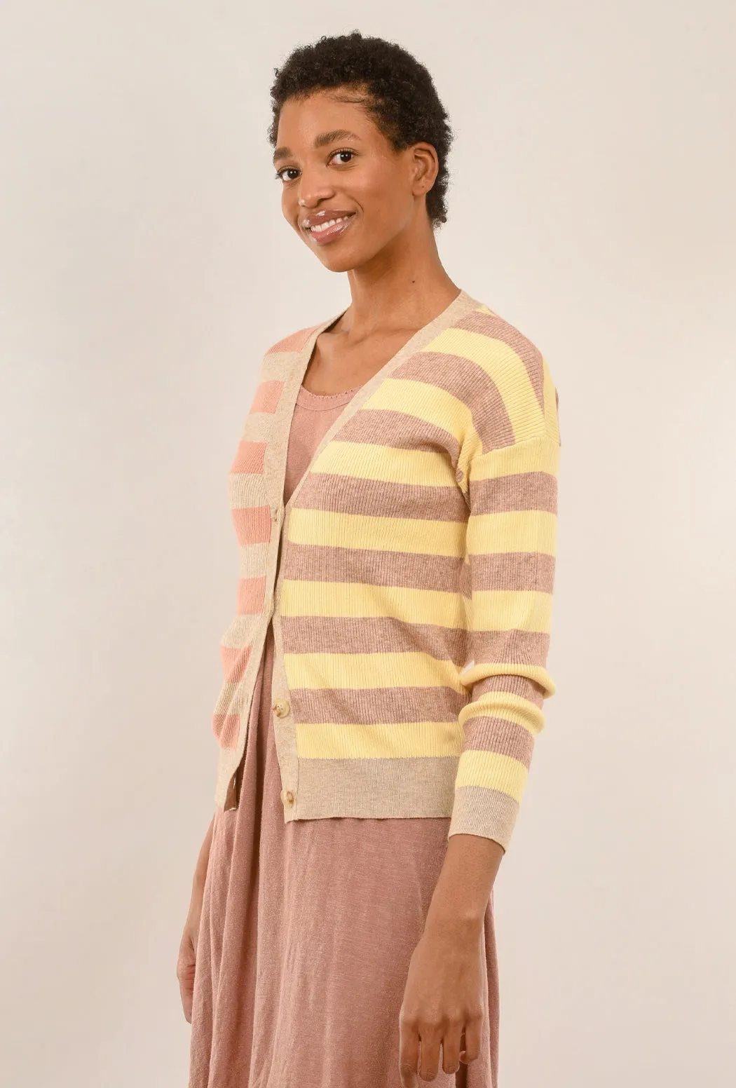 Macaroon-Stripe Cardie, Lemon