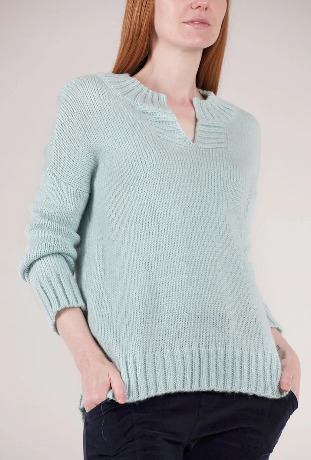 Mara Split-Crew Sweater, Perfect Break Blue