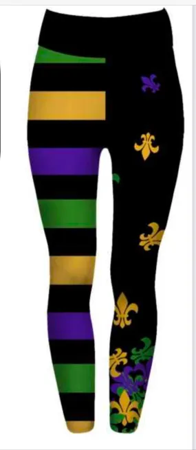 Mardi Gras Fleur De Lis/Striped Leggings